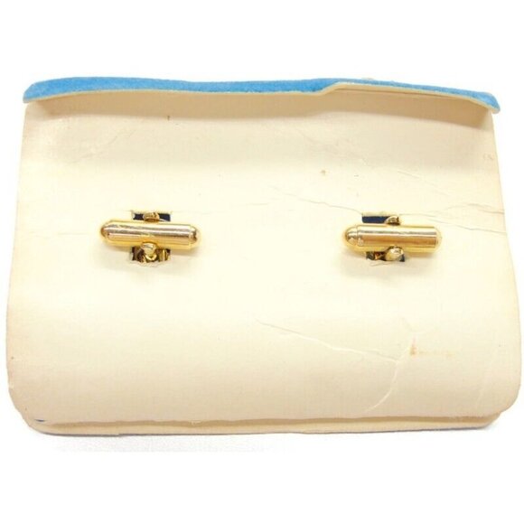 La Rue Mesh Rectangle Vtg Cufflinks Black & Gold Tone Tux Wedding Formal IOB - Picture 4 of 12